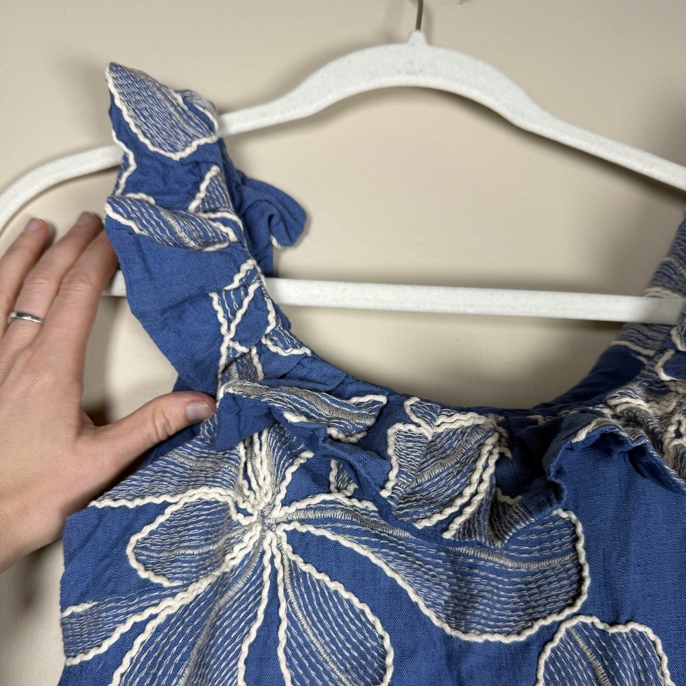 LOFT Floral Embroidered Ruffle Neck Mini Dress - Picture 7 of 12